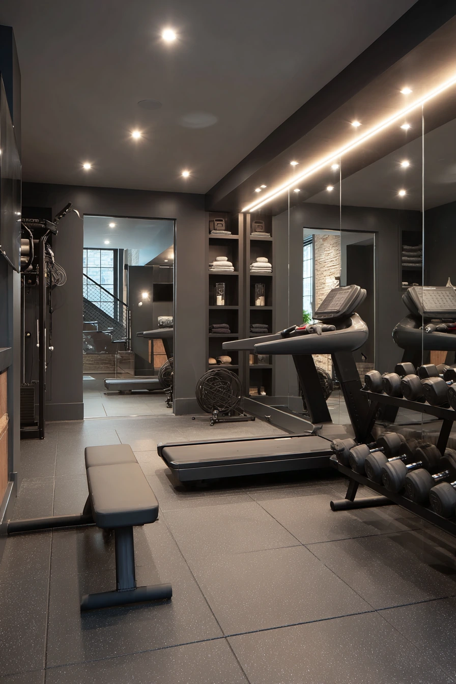 Modern Basement Gym with Mirror Wall image 2