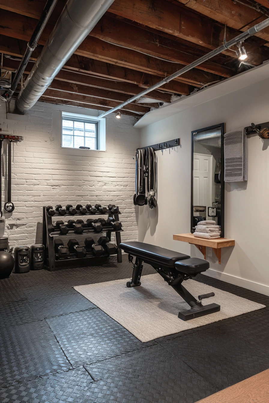 Compact Basement Gym with Rubber Flooring image 2