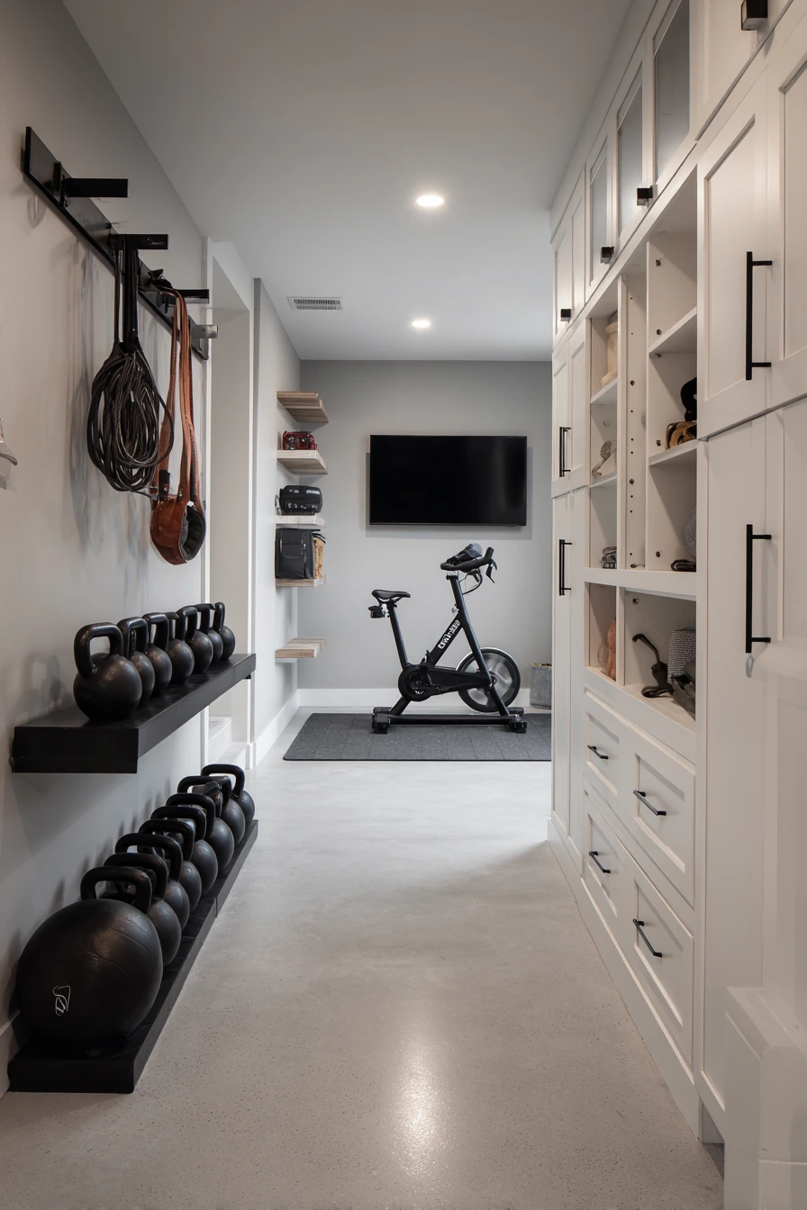 Basement Gym Ideas with Built-In Storage image 1