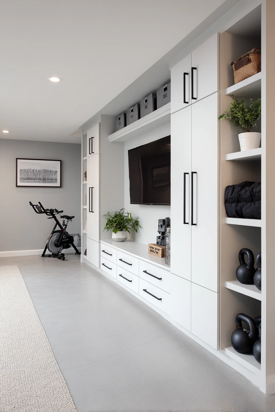 Basement Gym Ideas with Built-In Storage image 2