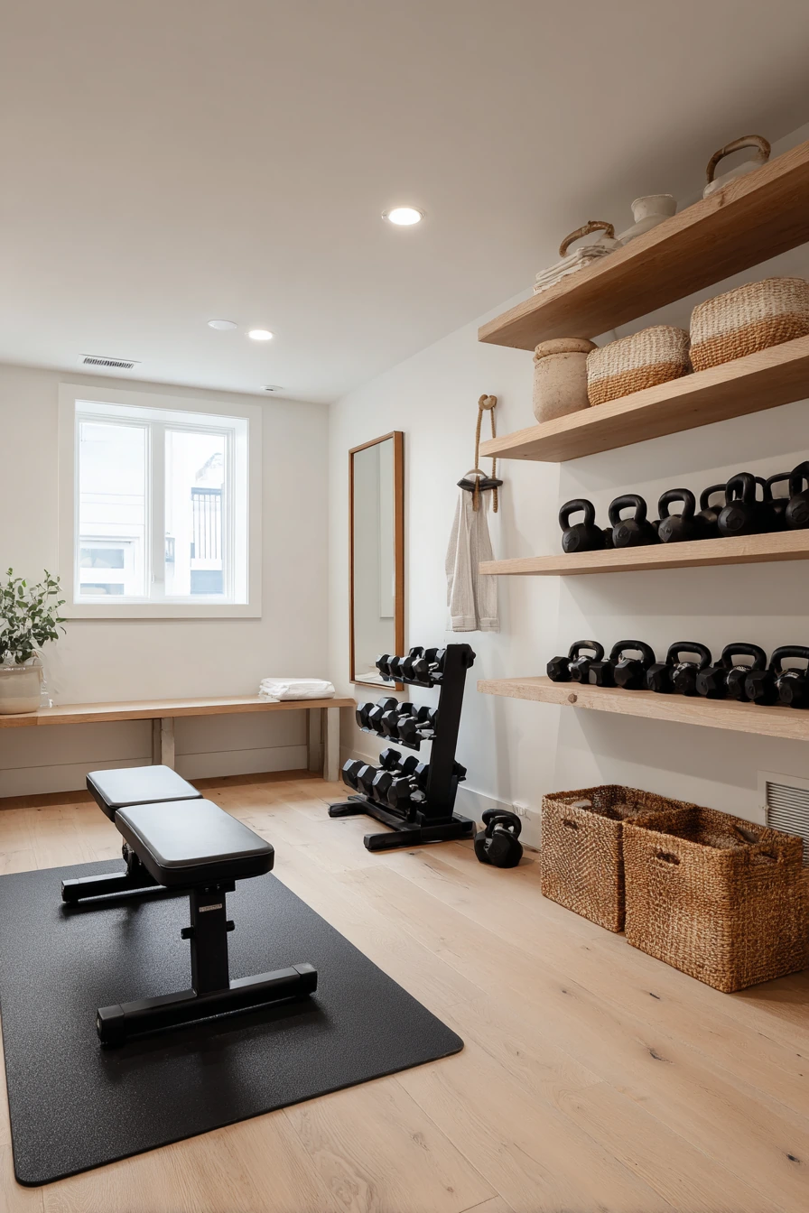 Basement Gym Ideas with Natural Wood Accents image 1
