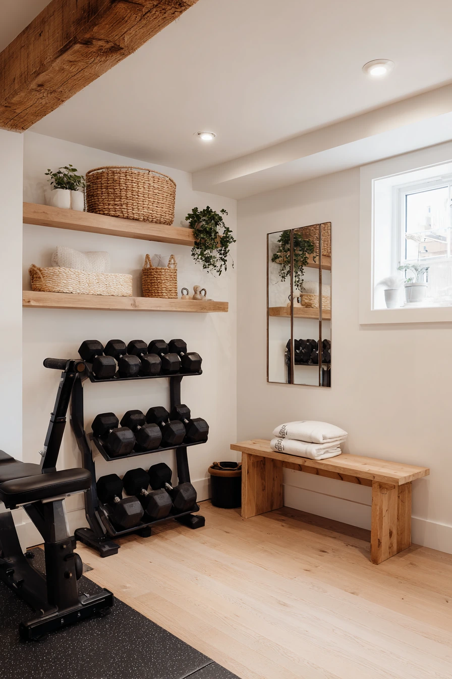Basement Gym Ideas with Natural Wood Accents image 2