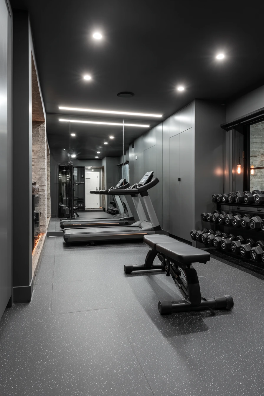 Modern Basement Gym with Mirror Wall image 1