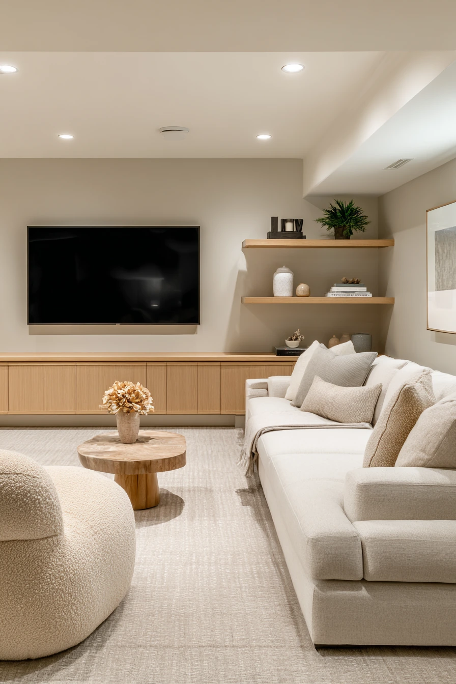 Minimalist Basement TV Wall With Hidden Storage image 2