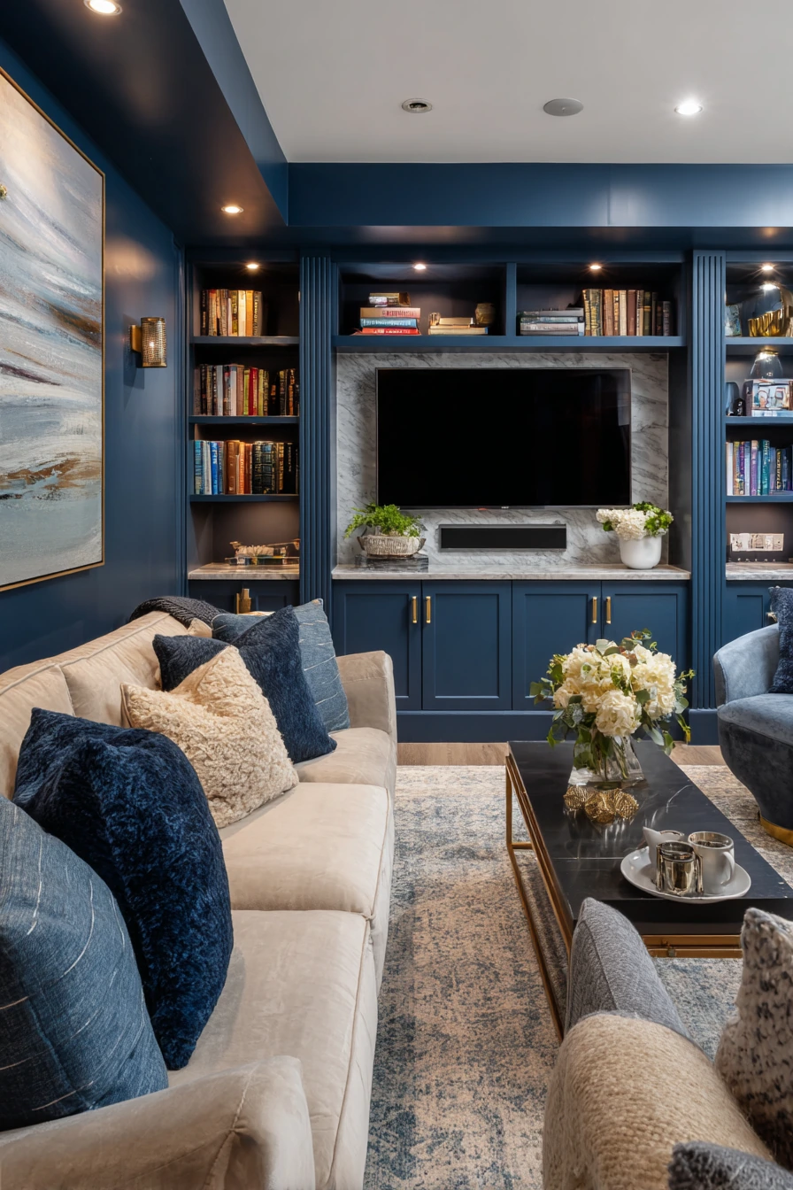 Luxury Basement TV Wall With Built-Ins image 1