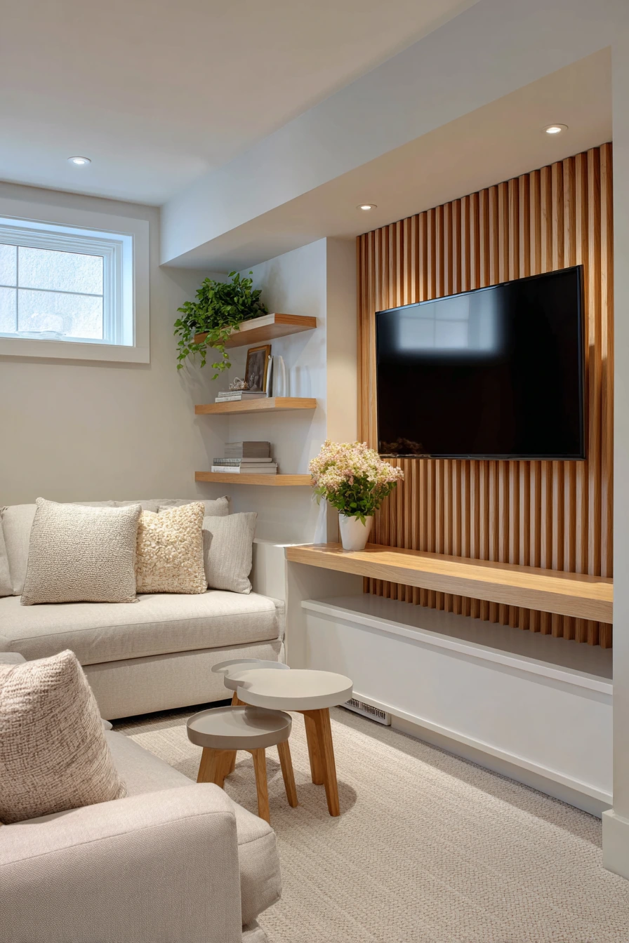 Compact Basement TV Wall for Small Spaces image 1