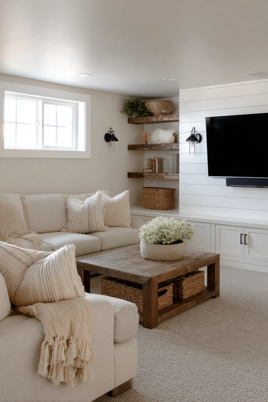 Modern Farmhouse Basement TV Wall image 1