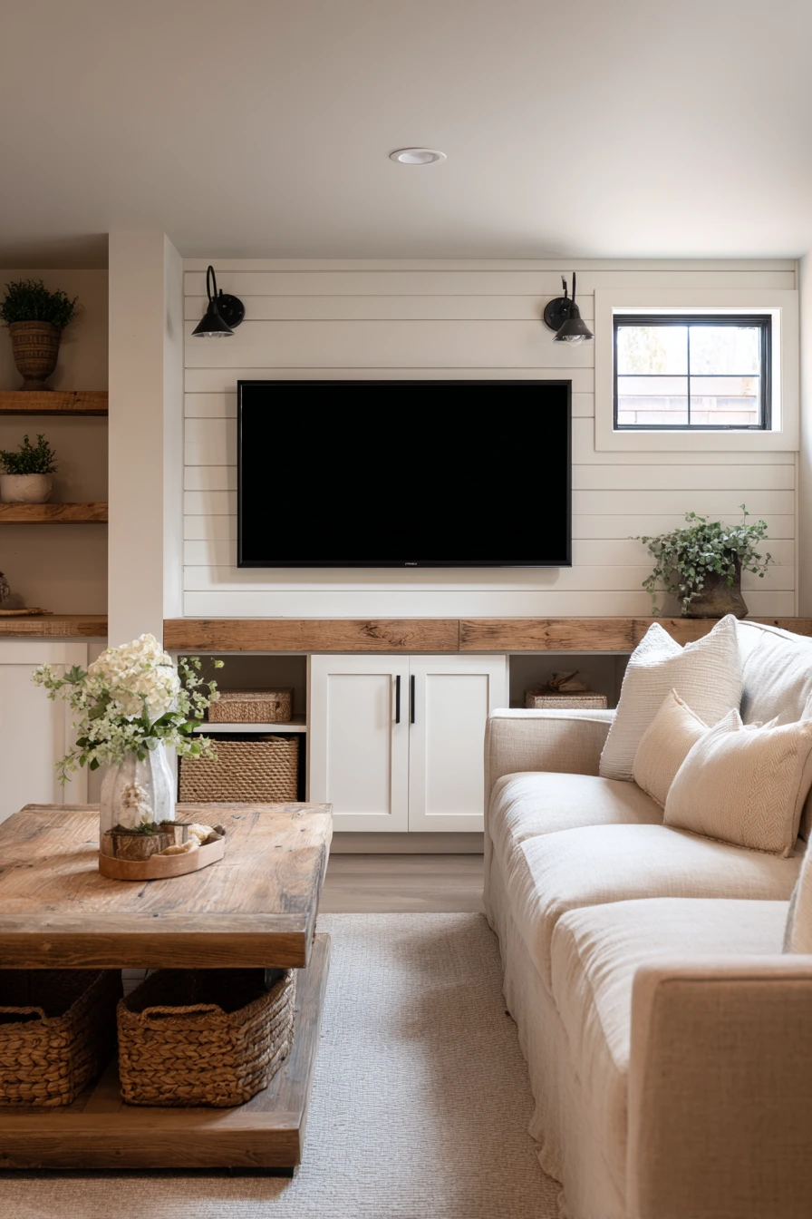 Modern Farmhouse Basement TV Wall image 2
