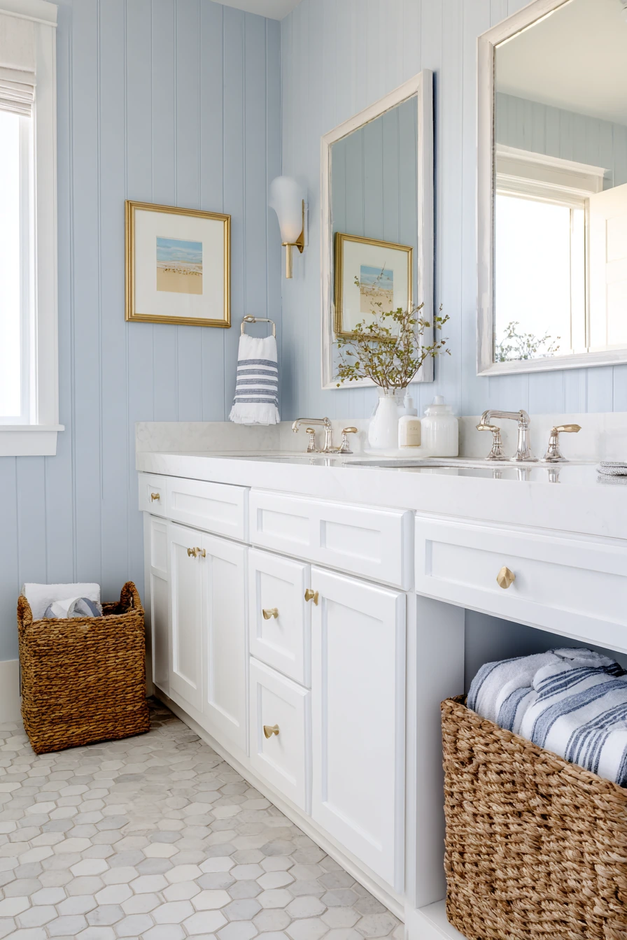 Coastal Jack and Jill Bathroom in Soft Blue and White image 2