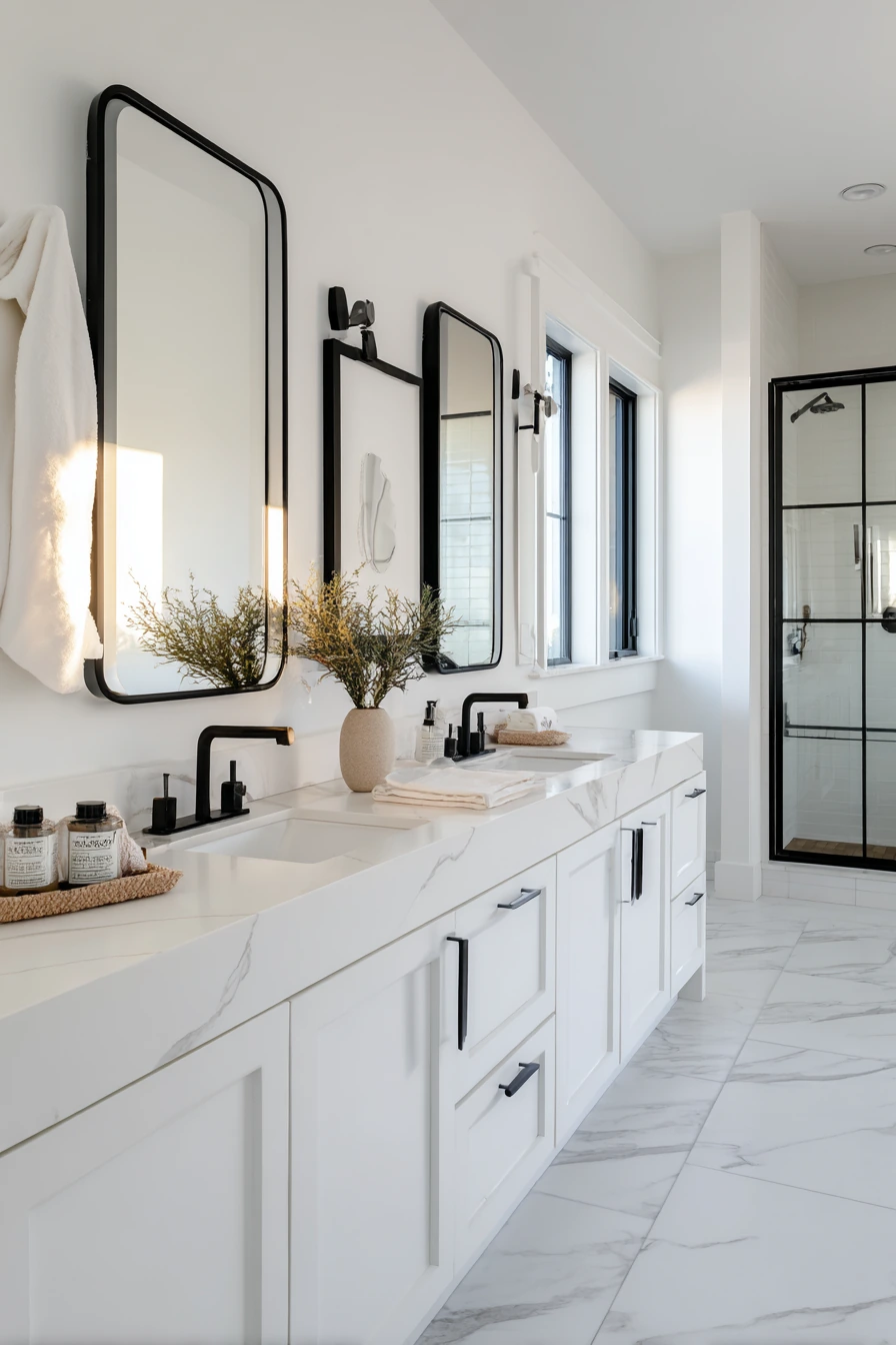 Contemporary Jack and Jill Bathroom with Black and White Contrast image 1
