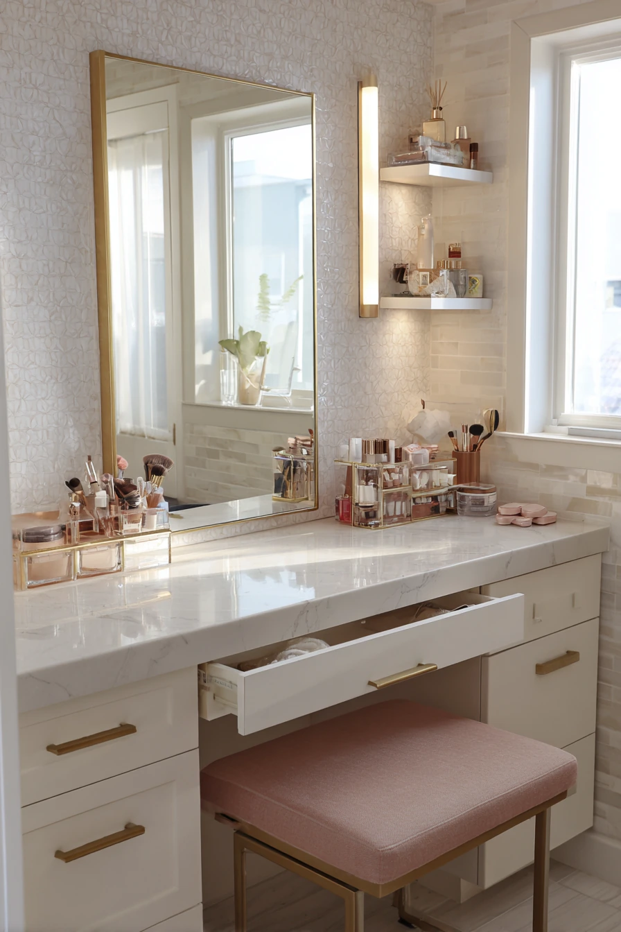 Teen Bathroom with Built-In Makeup and Grooming Station image 1