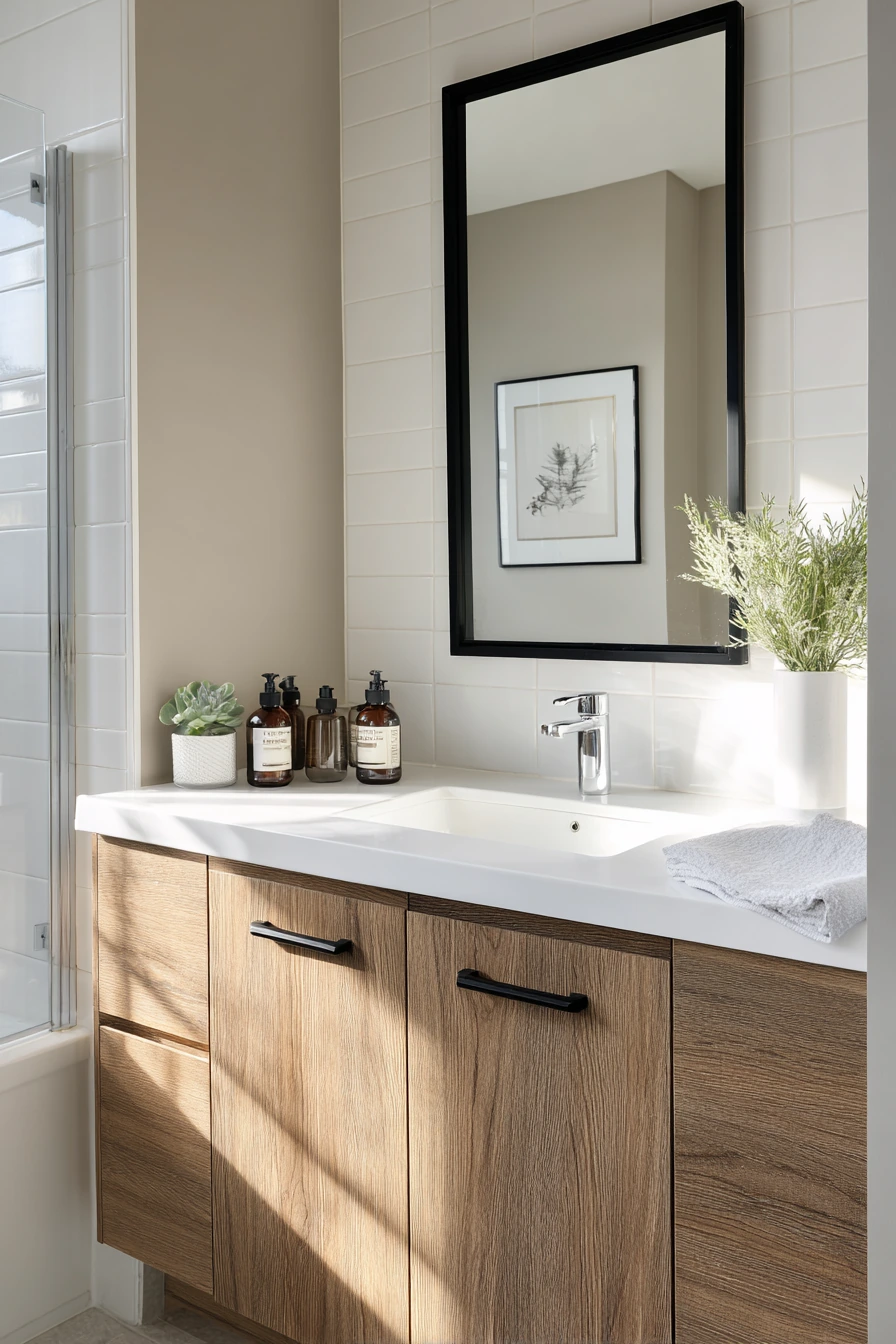 Teen Bathroom with Warm Wood and White Finishes image 2