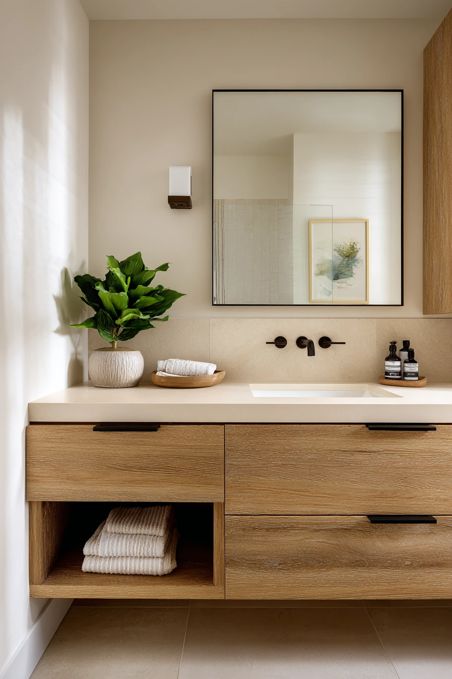 Minimal Teen Bathroom with Neutral Palette image 1